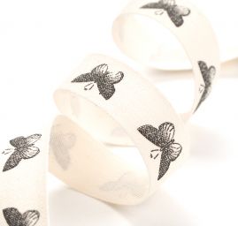 Stuha bavlněná vzor motýlci režná/černá