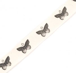 Stuha bavlněná vzor motýlci režná/černá