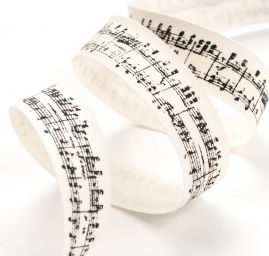 Stuha bavlněná vzor noty černá/režná