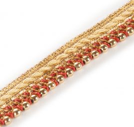 Porta zdobný prýmek doplněn korálky červenozlatý