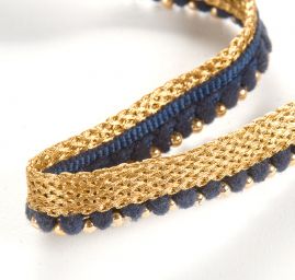 Porta zdobný prýmek doplněn korálky modrozlatý