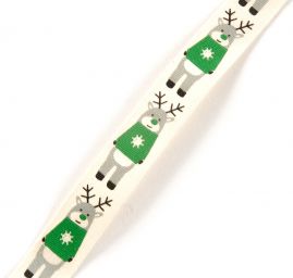Stuha bavlněná vánoční vzor zelený sobík