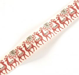 Stuha bavlněná vánoční vzor sobíci a srdíčka