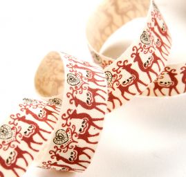 Stuha bavlněná vánoční vzor sobíci a srdíčka 