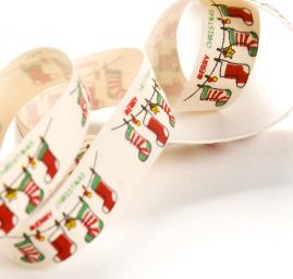 Stuha bavlněná vánoční vzor punčochy