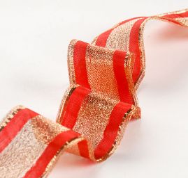 Stuha vánoční motiv proužek červená zlatá