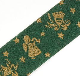 Stuha tisk vánoční motiv zl.tisk vánoce zelená