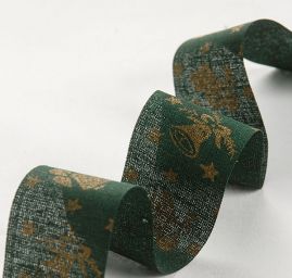 Stuha tisk vánoční motiv zl.tisk vánoce zelená