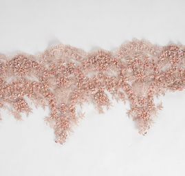 Krajka lem výšivka s korálky a flitry starorůžová