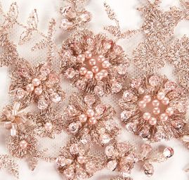 Krajková aplikace středová s korálky starorůžová