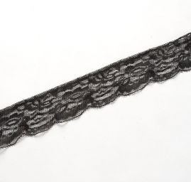 Krajka elastická jemná květinový vzor černá