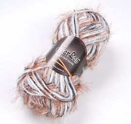 Vlněná pletací příze Marlen dlouhý vlas hnědo-bílý melír