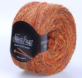 Směsová vlněná pletací příze oranžový melír