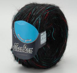 Vlněná pletací příze Marlen černomodročervený melír