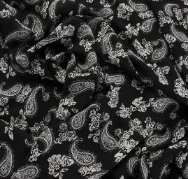 Žoržet paisley květinový vzor černý