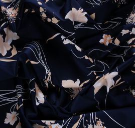 Viskozová letní látka květinový motiv černá/oříšková