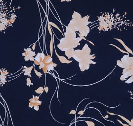 Viskozová letní látka květinový motiv černá/oříšková