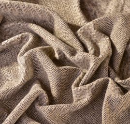 Látka na kabát vzor rybí kost khaki/hnědá