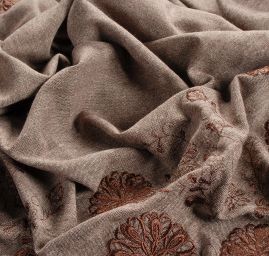 Tvídová látka s výšivkou hnědokrémová/hnědá