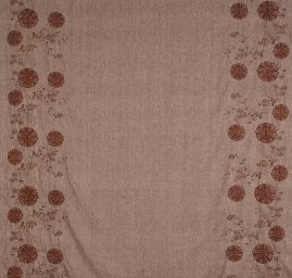 Tvídová látka s výšivkou hnědokrémová/hnědá