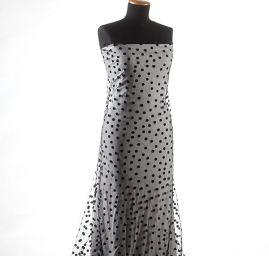 Tyl šatový sametový flock puntík černý