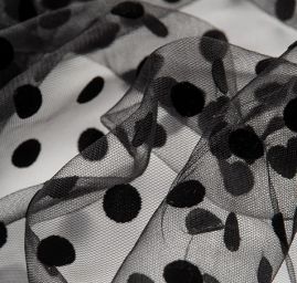 Tyl šatový sametový flock puntík černý