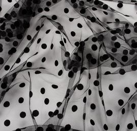 Tyl šatový sametový flock puntík černý