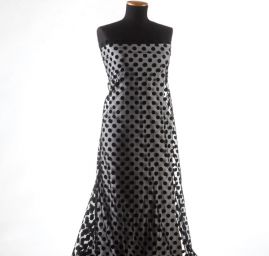 Tyl šatový sametový flock puntík velký černý