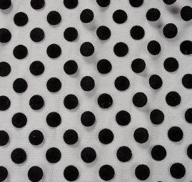 Tyl šatový sametový flock puntík velký černý