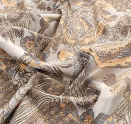 Žakárová dekorační látka Art deco Volavky béž