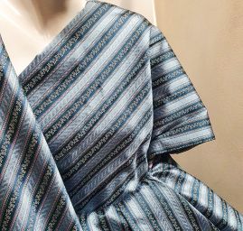 Brokát nepružný  květy a proužky tyrkysovofialový