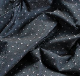 Brokát nepružný pevnější drobný květ modročerný