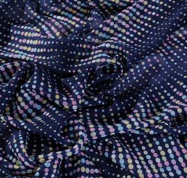 Šifon vzor puntíky velké/malé modrý podklad