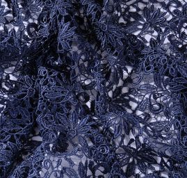 Efektní hrubá krajka květinový vzor tmavě modrá