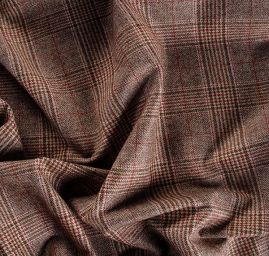 Kostýmová vlněná látka vzor Esterházy hnědá/vínová