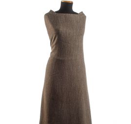 Vlněná látka tweed vzor rybí kost hnědá/smetanová