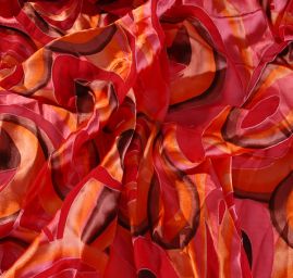 Šifón abstrkatní motiv červenooranžový