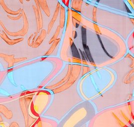 Hedvábný šifon abstraktní motiv hnědorezavý