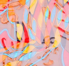 Hedvábný šifon abstraktní motiv hnědorezavý