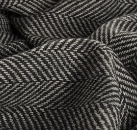 Vlněná látka vzor rybí kost černá/smetanová