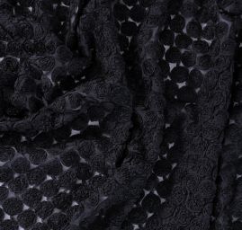 Efektní tyl se stužkovou aplikací motiv růže černá