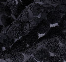 Efektní tyl se stužkovou aplikací motiv růže černá