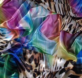 Satén digitální tisk zvířecí motiv/duha