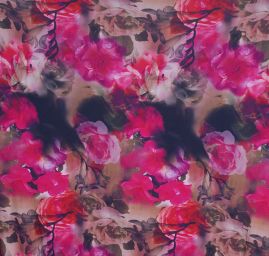 Úplet digitální tisk květinový motiv růžový