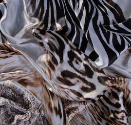 Satén digitální tisk bordura zvířecí motiv/krajka