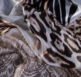 Satén digitální tisk bordura zvířecí motiv/krajka