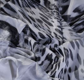 Satén digitální tisk bordura zvířecí motiv černobílá