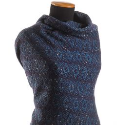 Vlnená látka tweed geometrický motív fialová / modrá