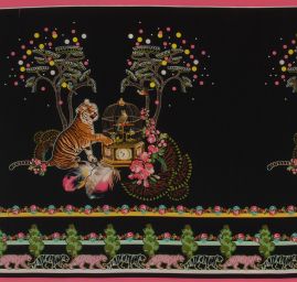 Krepdešín šatová jemná látka vzor tygr klec