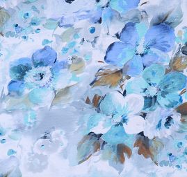 Jemný viskozový úplet květinový motiv modrá